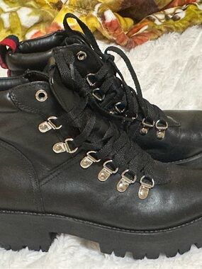 Steve Madden Black Lace-Up Platform Combat Booties